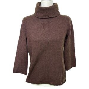 Kenar Women's Wool Brown Turtleneck Classic Sweater Minimalist Quiet Luxury Lg